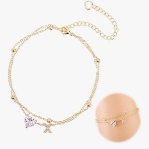 Gold Double-Layer Heart & X Charm Anklet